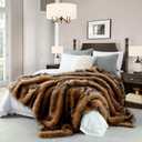Horimote Home Luxury Plush Faux Fur Blanket King Size, Long Pile Brown with Black Tipped Throws, Oversized Super Warm, Fuzzy, Elegant, Fluffy Decoration Throw Blanket for Sofa, Armchair, Couch and Bed, 104"x90"