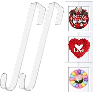 12 in Wreath-Hangers for Front Door, 2 Pack Clear Over The Door Hooks,