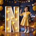 Marquee Letters 3 Feet Tall Large Light Up Letters N Happy Birthday Decorations Marry Me Engagement Party Decor Yellow Light Birthday Decorations Balloon Arch Kit Foam Sign N