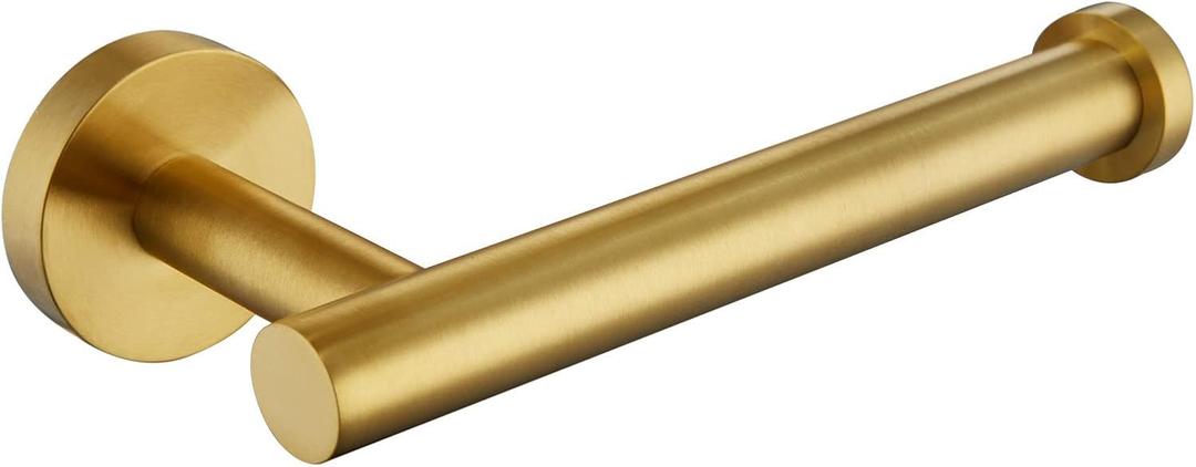 Toilet Paper Holder Brushed Gold, APLusee SUS304 Stainless Steel Round TP Hanger, Modern Bathroom Lavatory Tissue Roll Storage, 2 Pack