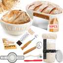 Sourdough Starter Kit - Banneton Proofing Basket 9 Inch Round & 10 Oval, Complete Sourdough Bread Baking Supplies with Starter Jar, Bread Sling, Lame, Danish Dough Whisk, Bags