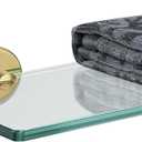 JQK Bathroom Glass Shelf Gold, Tempered Glass Shower Storage 16 by 5 inches, 304 Stainless Steel Brushed Gold Wall Mount 2 Pack, TGS101L16-BG-P2 