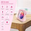 CD Player Portable Bluetooth 5.1 Desktop CD Player with HiFi Sound Speakers,Remote Control,Dust Cover,LED Display,Boombox FM Radio,USB/AUX for Home,Kids (Pink)