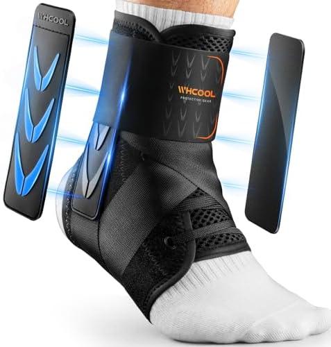 WHCOOL Slim-Fit Ankle Brace for Sprained Ankle, Velcro Lace Up Ankle Support for Women Men With 2 Auto-Shaped Pads, Air Fabric Cool Ankle Stabilizer for Injury Recover, Running,Sports, M(12”-13”)