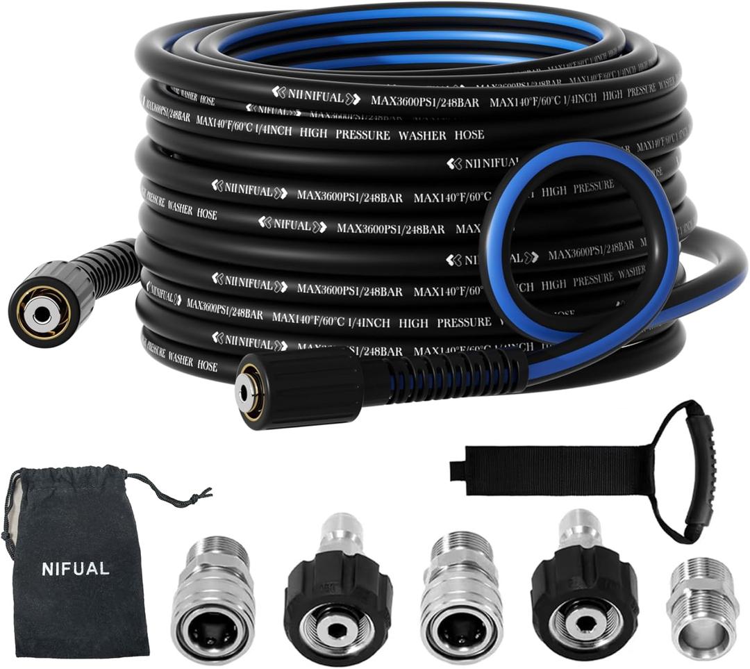 Pressure Washer Hose 50FT 1/4",Kink Resistant Black and blue,M22 14mm Fittings & 3/8'' Quick Connect Kit, Power Washer Hose Extension Replacement Hose for Gas Electric Pressure Washer - 3600 PSI