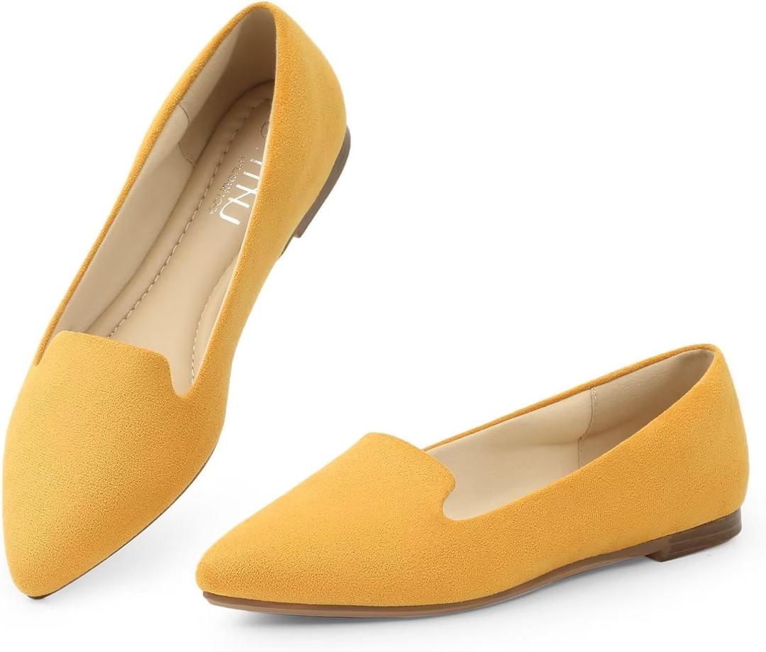 MUSSHOE Flats for Women Dressy Comfortable Ballerina Flats Pointed Toe Slip-on Casual Business Shoes Work Shoes for Women (11, Yellow)