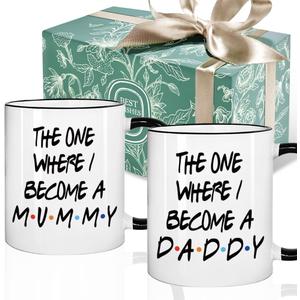 Mommy & Daddy Mug Set for New Mom and Dad, Pregnancy Announcement Gifts for New Parents, Promoted To Mummy & Daddy, First Time Mom Dad to Be Gifts 11oz