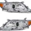 Compatible with 2010 2011 Toyota Camry Headlights Chrome Housing Amber Reflector Clear Lens Driver and Passenger SideW/O Bulbs