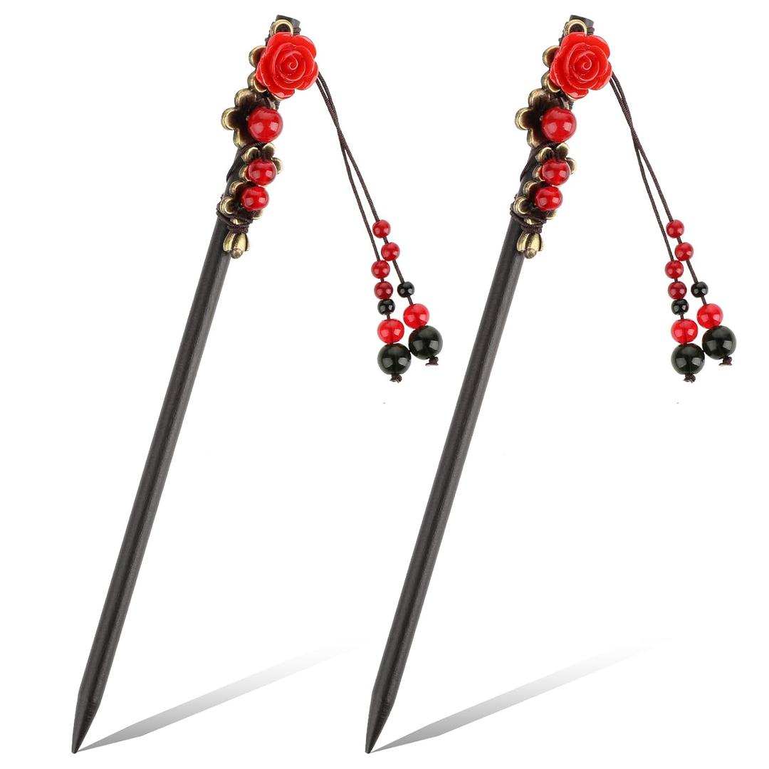 2 Pack Chinese Hair Sticks Chinese Hair Pins Hair Chopsticks Retro Wooden Hairpin Flower Hair Chopsticks Japanese Hair Accessories Handmade Wooden Hair Chopsticks Classic Hair Pins for Long Hair
