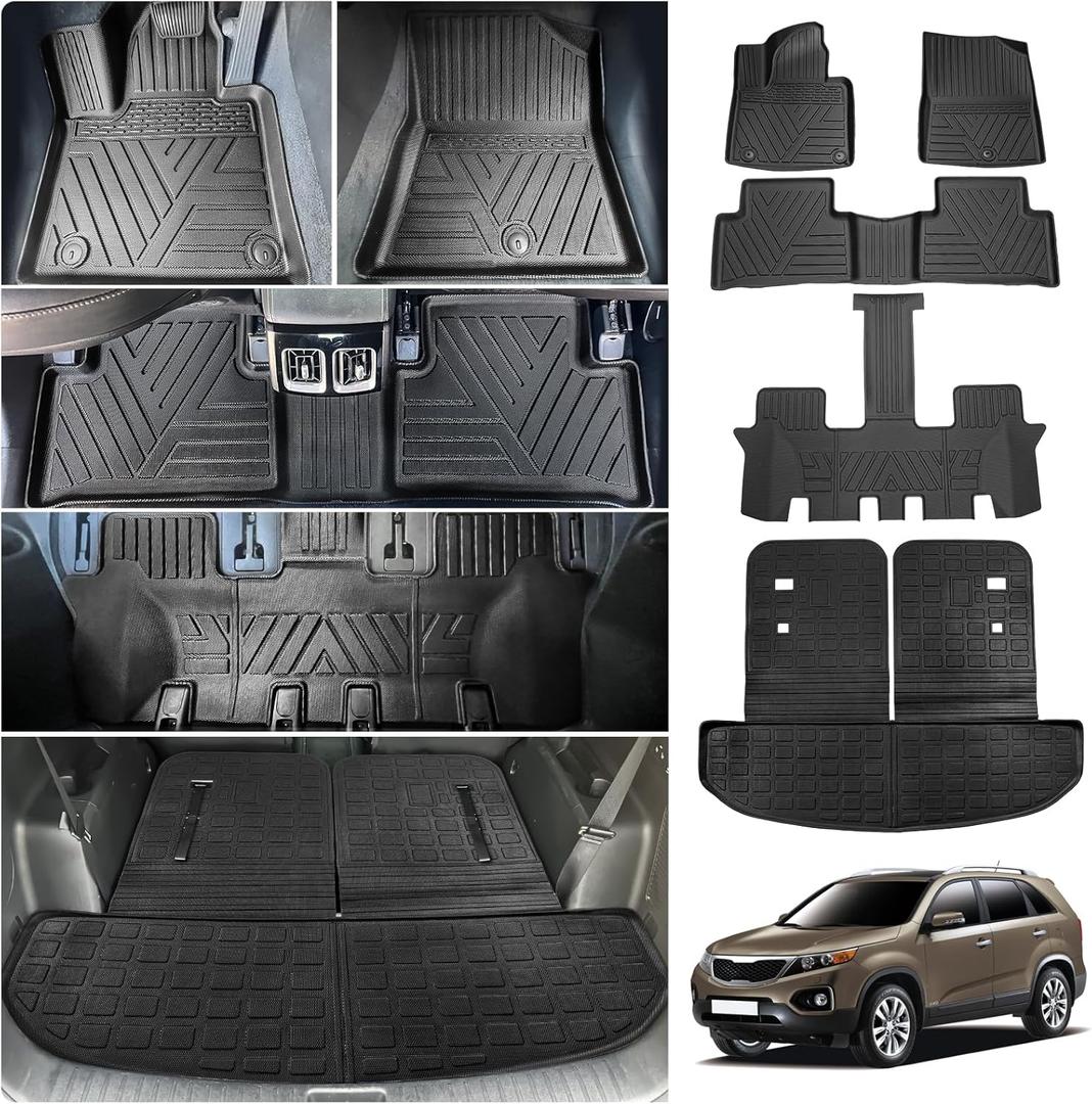 Floor Mats Compatible with 2021-2025 Kia Sorento 6&7 Passenger Cargo Mat TPE Back Seat Cover Protector 2024 Sorento Accessories (Fit 6&7 Seats,Trunk Mat with Backrest Mats+Floor Mats)