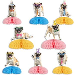Pug Dog Birthday Party Honeycomb Centerpieces 8PCS Double-Sided Table Decorations for Dog-Themed Celebration | Pet Cute Pug Theme Birthday Baby Shower Gender Reveal Party Supplies for Puppy Lovers