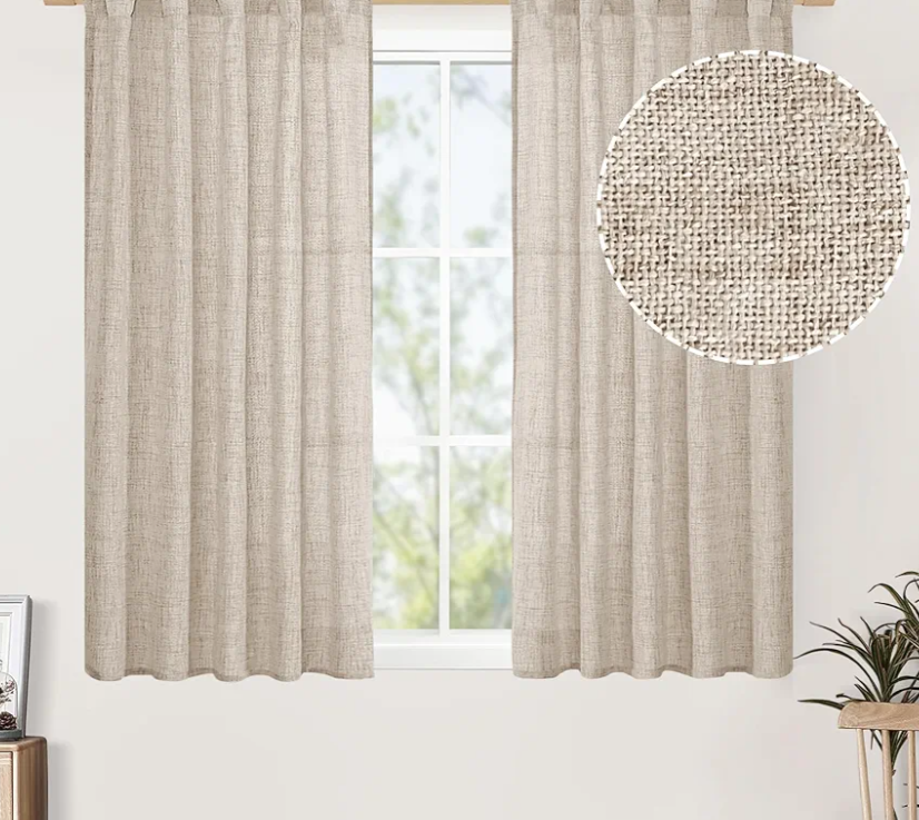 BGment Linen Curtains 54 Inch Length for Short Window, Light Filtering Textured Drapes for Bathroom Kitchen Bedroom Cafe Rod Pocket Ring Clips, 2 Panels, 42 Inch Wide Each Panel