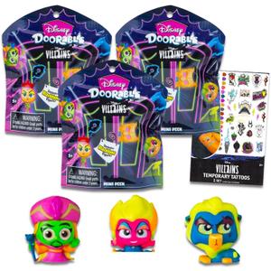 Disney Villains Doorables Blind Bags - Bundle with 3 Disney Villains Doorables Mini Figures for Kids, Adults Plus Tattoos | Disney Villains Doorables Exclusive Blacklight Figures Series