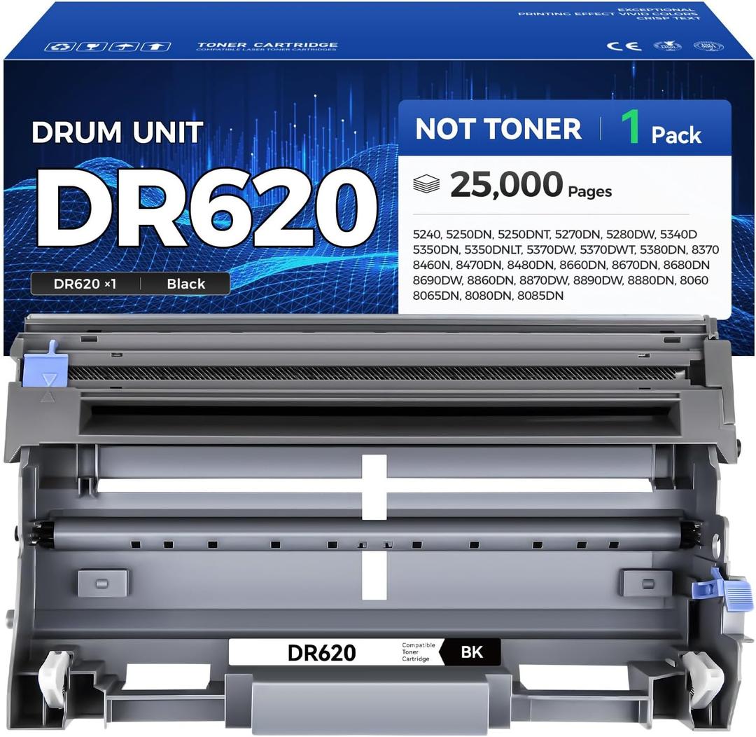 DR620 Drum Unit 1 Pack (Not Toner) Replacement for Brother DR-520 DR-620 Imaging Drum Kit Compatible with HL-5340D 5370DW 5370DWT 5380DN DCP-8060 8080DN 8085DN MFC-8480DN 8680DN 8690DW 8890DW Printer