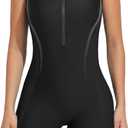 ATTRACO Boyleg One Piece Swimsuits for Women Athletic Bathing Suits Color Block Zip Up Swimwear (X-Large, Black Gray Block)
