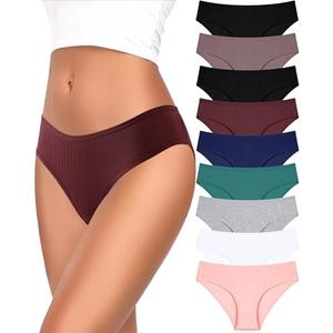 FINETOO Cotton Underwear for Women Sexy Low Rise Ribbed Hipster Breathable Soft Womens Bikini Panties Cheeky L (Pack of 9)