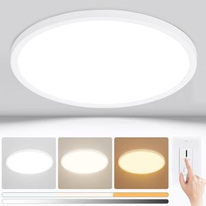 Modern 16'' Led Ceiling Light Fixture, 0.67 Inch Ultra Thin Flush Mount, Dimmable & 3000K/4500K/6000K Selectable, 28W 2800LM, White, for Bedroom, Kitchen, Dining Room, Living Room, Home Office