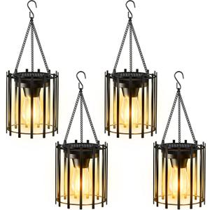 KOOPER Solar Lanterns Outdoor Waterproof, 4 Pack Upgraded Bright Hanging Solar Lights Outdoor Lanterns Decorative, Auto ON/Off Metal Hanging Lantern Lights for Pathway Yard Patio Garden Decor