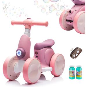 JoyRydz 6V Electric Baby Balance Bike with Bubble Machine,4 in 1 Toddler Balance Bike w/Remote for 1 Year Old Boys Girls Kids Bubble Bike Ride on Toys w/Powered Motor,Music,LED Lights (Purple)