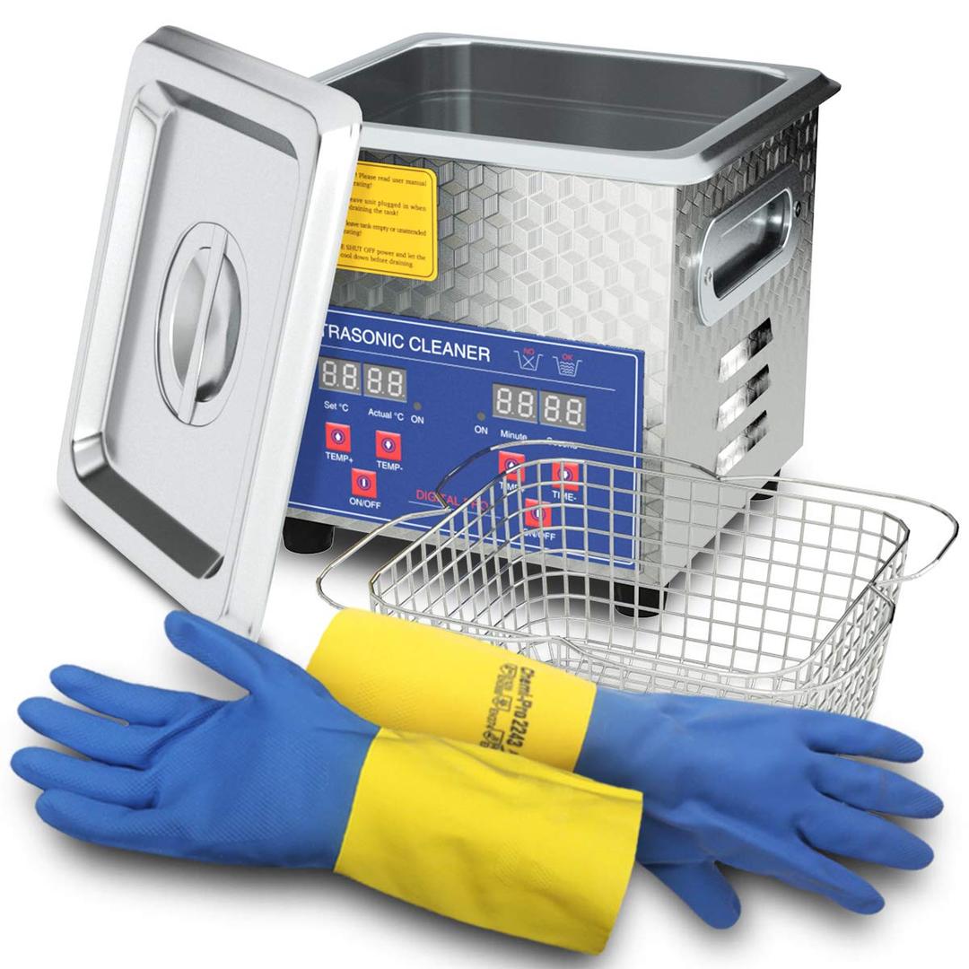 Ultrasonic Parts Cleaner 200W Heated 2L (1.5L liquid capacity) for Small Carburetors Injectors Guns Bullets Brass and Jewelry Professional Stainless Steel Ultrasonic Bath Upgrade