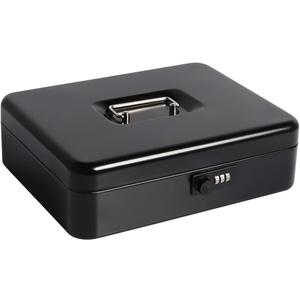 Cash Box with Money Tray and Combination Lock, Parrency Large Money Box 11 4/5" x 9 2/5" x 3 1/2" (Black Combination Lock, XLarge)