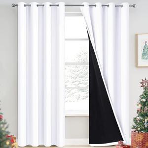 Yakamok 100% Cream Blackout Curtains for Bedroom, Light Blocking Thermal Insulated Noise Reducing Blackout Drapes for Living Room(52Wx84L, 2 Panels)