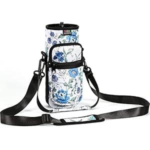 Nuovoware Water Bottle Carrier Bag,25oz/40oz/64oz Bottle Pouch Holder,Adjustable Shoulder Hand Strap 2 Pocket Sling Neoprene Sleeve Sports Accessories for Hiking Travelling Camping (Large)
