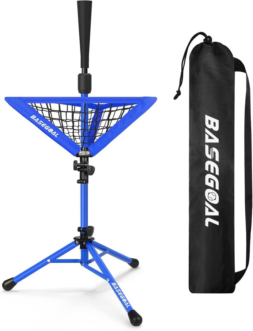 Baseball Softball Tee, Portable Batting Tee, Tripod Stand Rubber Tee for Hitting Training Practice with Removable Baseball Ball Caddy