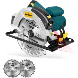 Enventor 7-1/4-Inch Circular Saw, 10A Pure Copper Motor Electric Circular Saws with Laser Guide, 2 Blade Saws (40T/24T), Adjust Cutting Angle from 0 to 90, Single Handed Bevel, 5800RPM, Blue