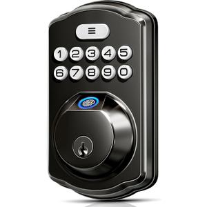 Veise Fingerprint Door Lock, Keyless Entry, Auto Lock, Electronic Keypad Deadbolt for Front Door, Biometric, Anti-Peeking Password, Easy Install, Matte Black