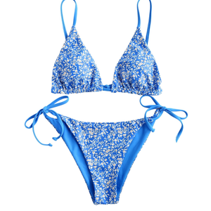 ZAFUL Women's Triangle Bikini Floral String Bikini Set Two Piece Swimsuit Bathing Suits, M
