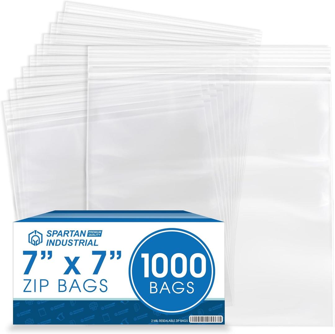 Spartan Industrial - 7 X 7 (1000 Count) 2 Mil Clear Reclosable Zip Plastic Poly Bags with Resealable Lock Seal Zipper