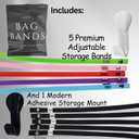 LUXES Pantry Door Storage Set for Fresh Food, Chips, and Snacks With Self-Storage Mount | Compact Alternative to Chip Clips & Magnetic Fridge Clips | Reusable AirTight Food Storage Bands (5ct) Chip Bag Closers - LUXES (Black)
