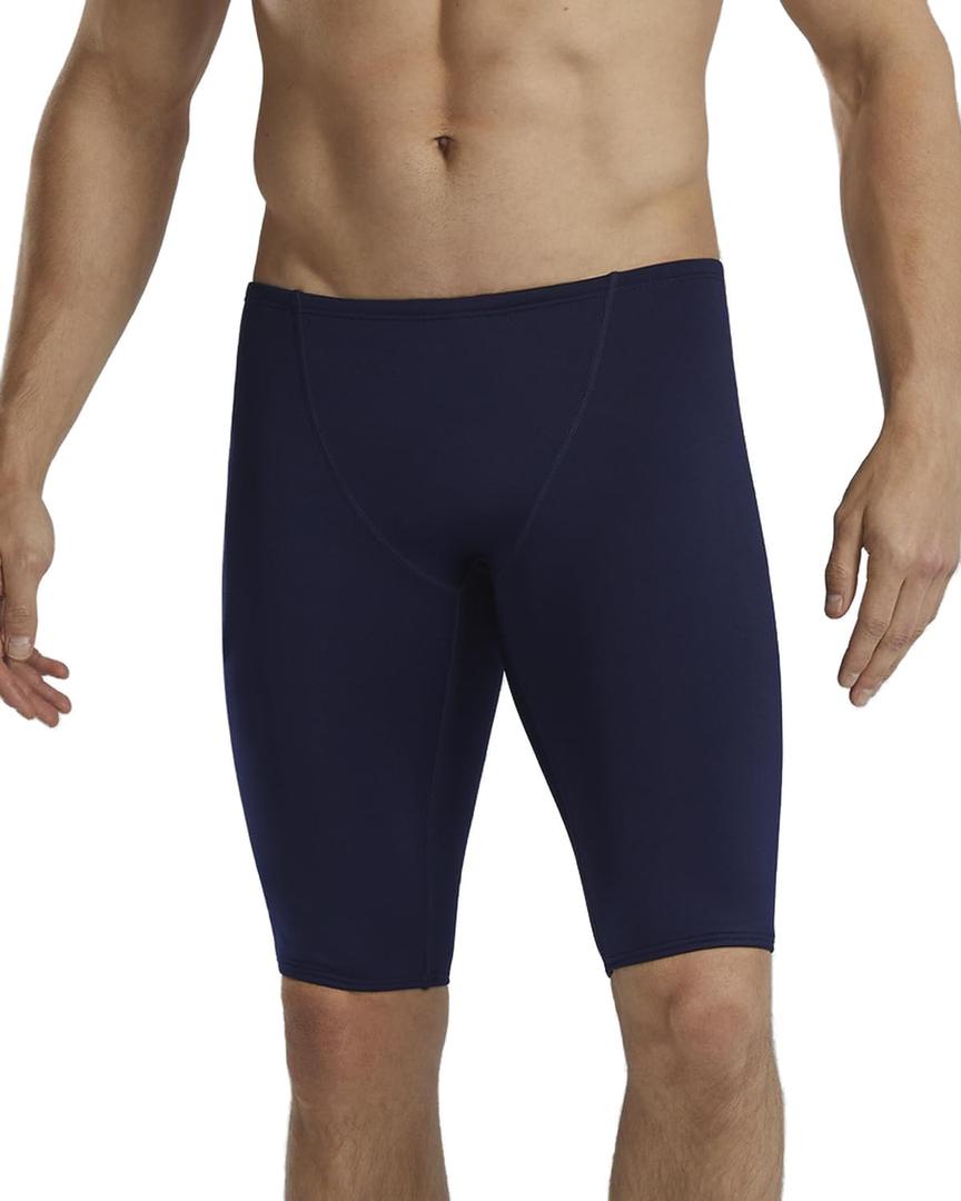 TYR Men's Durafast Elite Solid Jammer Swimsuit (34, Navy/Logo)