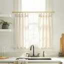 Lino Rosa 30 Inch Length Curtains for Short Window,Neutral Natural Linen Cotton Fabric Cafe Style Farmhouse Pleated Sheer Boho Curtains for Kitchen Window Bathroom,Cream Ivory Off White