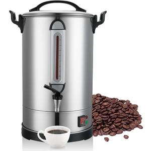 Commercial Coffee Urn Large Coffee Maker 100 Cup Coffee Maker Industrial Coffee Dispenser 1300W Quick Brew Dual Wall Stainless Steel Hot Water Urn Tea Maker Machine for Wedding, Catering, Events