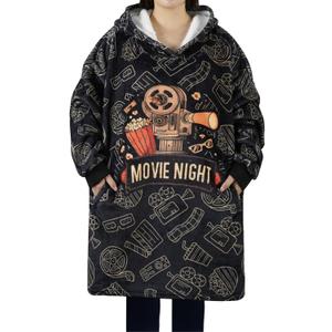 Movie Night Gifts, Movie Night Wearable Blanket Hoodies for Adults for Birthday, Christmas, Oversized Flannel Hooded Blankets, One Size Fits All