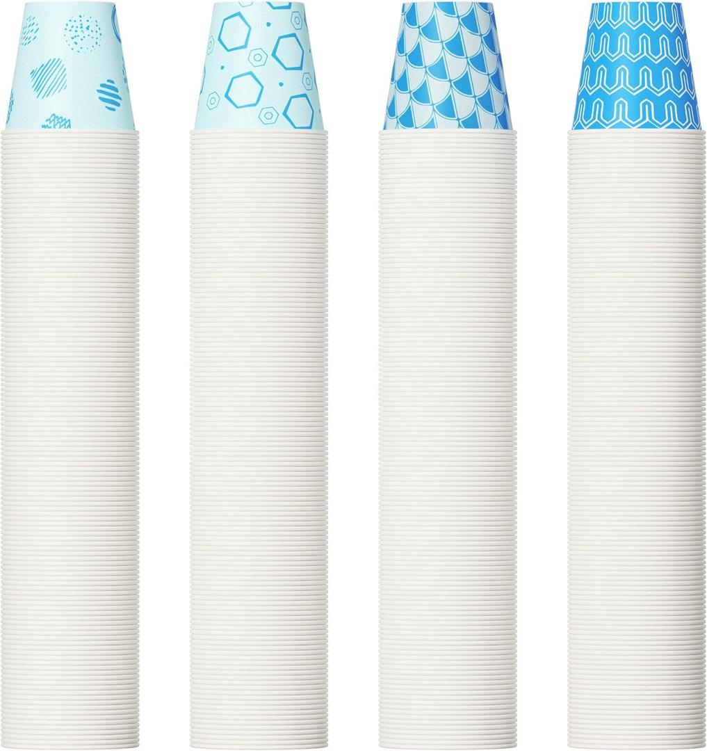 [500Pack ] 3 oz Paper Cups, Small Mouthwash Cups, Disposable Bathroom Cups, Paper Cups for Party, Picnic, BBQ, Travel, and Event, Assorted Blue Pattern