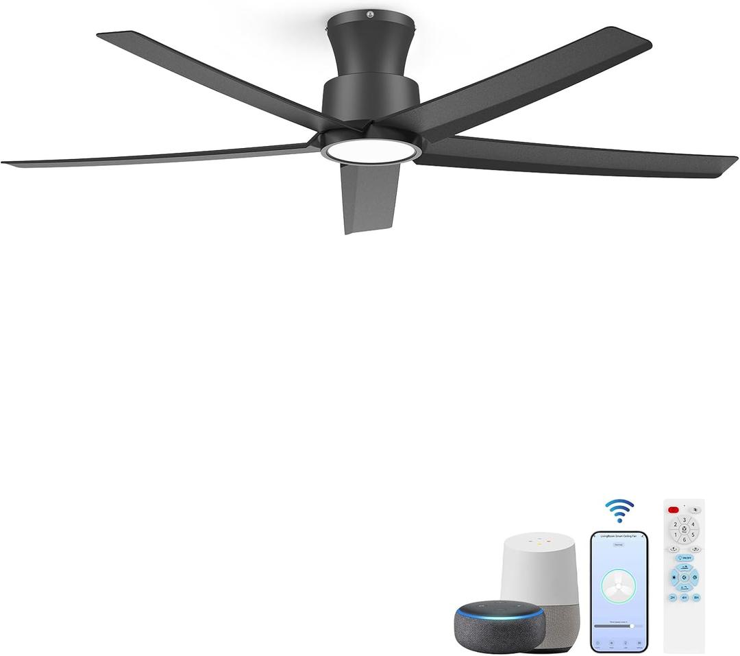 ocioc 52 Inch Smart Black Ceiling Fan Compatible with App/Alexa/Google home, Black, 52 inch