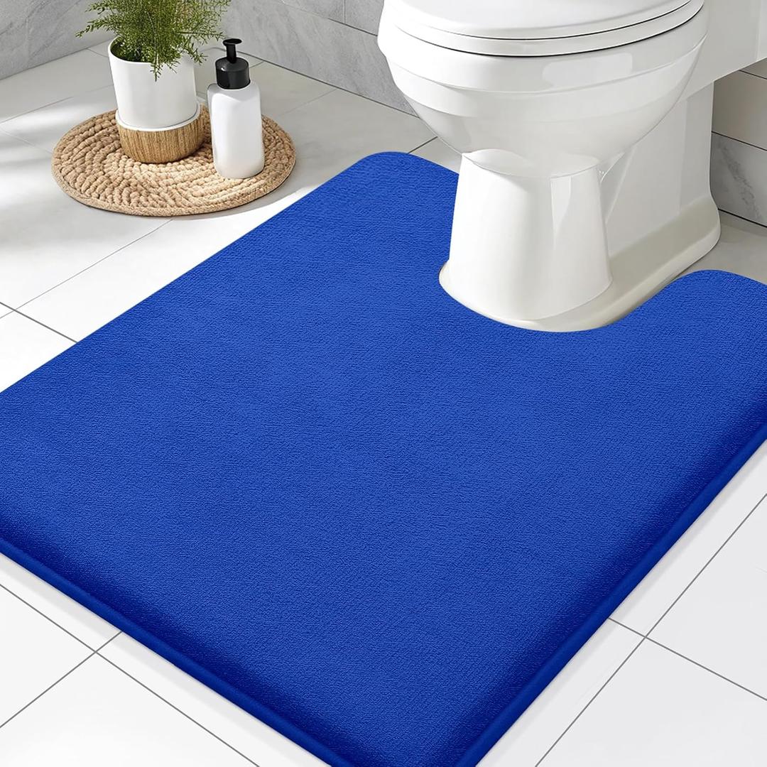 Smiry Memory Foam Toilet Rugs U-Shaped 24x20, Extra Soft Absorbent Non-Slip Contour Bathroom Rugs, Machine Washable Bath Mats for Toilet, Royal Blue