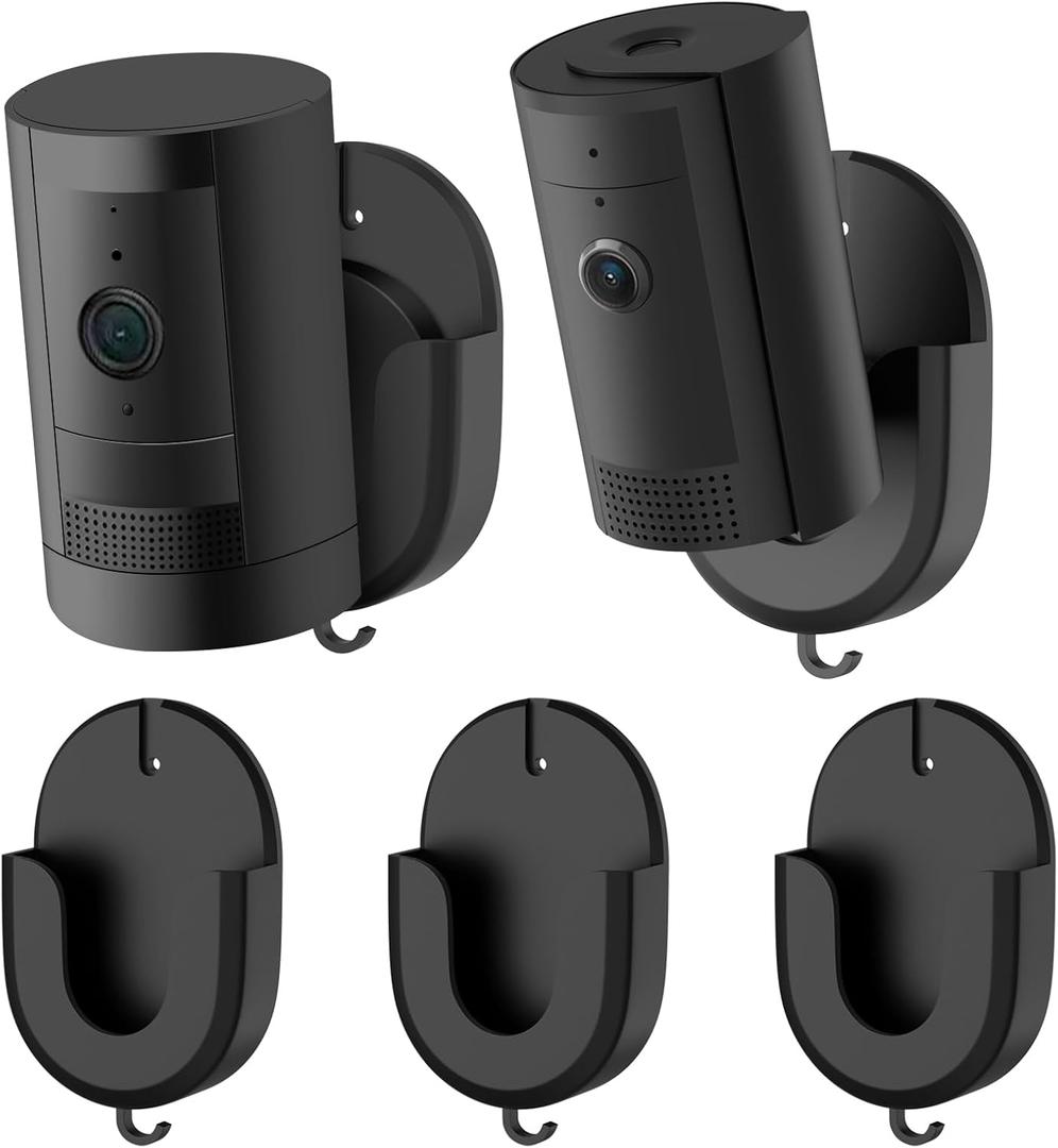 No Drill Wall Mount Compatible with Stick Up Cam and Ring/Indoor Cam & Indoor Cam Plus , Strong Adhesive and No Screws Indoor Camera Mount(3Pack,White) (Black)