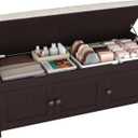 HOMEFORT 41.3" Shoe Bench with Lift Top Storage, Entryway Bench with Cushioned Seat, Wooden End of Bed Bench, Shoe Cabinet Bench with Hidden Storage Space, for Bedroom, Hallway,Espresso, 41.3"wx14.9"d X18.1"h