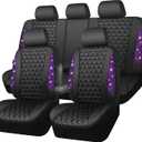 CAR PASS Bling Diamond Leather Car Seat Covers Full Seats Interior Sets, Waterproof Shining Glitter Sparkly Crystal Universal Armrest Fit Automotive Truck SUV Cute Women Girl, Black Purple Rhinestone