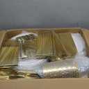 N9R 600PCS Disposable Plastic Plates, Gold Plastic Dinnerware Set Includes 100 Dinner Plates, Dessert Plate, Cups, Spoons, Forks, Knives for 100 Guests, Perfect for Party, Wedding, Birthday