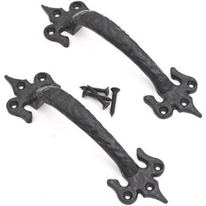 The Metal Magician 7 Inch Barn Door Handles, Pack of 2, Garage Door Handles Decorative, Hardware Rustic FDL Design Black Cast Iron Handle, Fence Gate, Metal Gate Outdoor, Outdoor Kitchen Cabinets Black