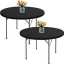 Fitted Round Table Cover with Elastic - 2 Pack Black Round Tablecloths 60 Inch, Windproof & Non-Slip Dining Circle Table Protector for Outdoor Picnic, Party, Event