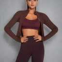 Womens Zip Up Bbl Jacket Lightweight Cropped Athletic Jacket Track Gym Workout Jackets for Running Yoga Hiking (Brown, XS)