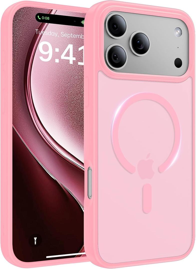 Magnetic for iPhone 17 Pro Case, [Anti-Slip] [Military-Grade Drop Protection] [Camera Protection] Skin-Friendly Slim Matte Shockproof Protective for iPhone 17 Pro Phone Case, Pink