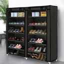 Blissun 7 Tier Shoe Rack Shoe Storage Organizer Cabinet Tower with Nonwoven Fabric Cover, Black