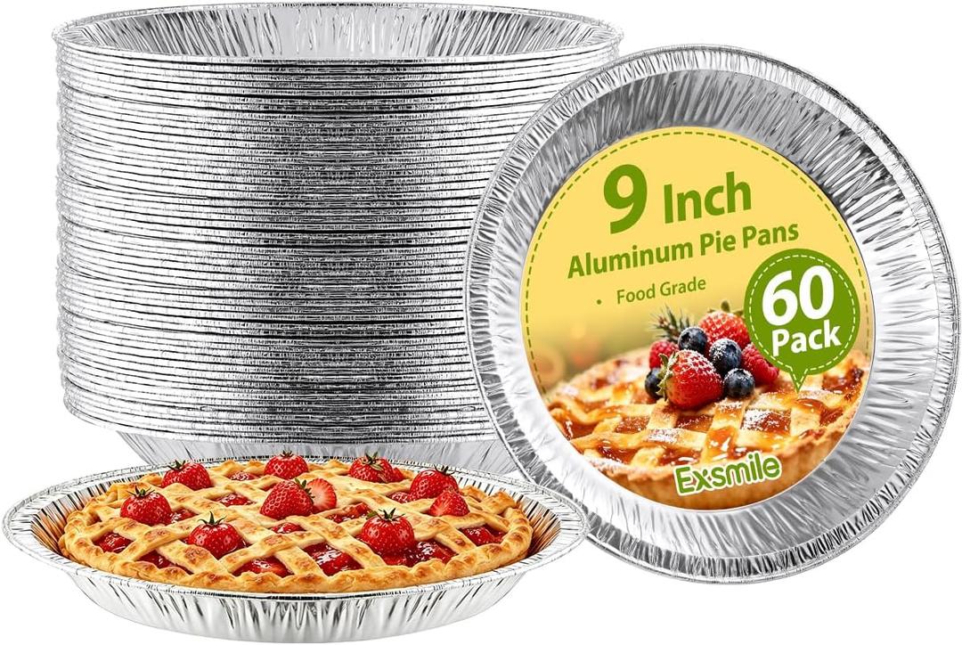 60 Pack 9 Inch Disposable Aluminum Pie Pans - Round Foil Pie Tins, Foil Plates, Takeout Food Containers for Tart Baking, Cooking, Reheating, Roasting